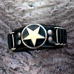 Black and Silver Star Design Cuff Bracelet